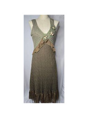 Vintage Whimsygoth Maxi Dress Womens Small Green Knit Y2K Fairycore Grunge